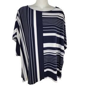 Chico's Womens Top Size 1 Medium Knit Kit Striped Blue White Short Dolman Sleeve
